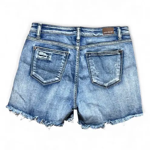 Judy Blue Distressed Denim Shorts Frayed Hem Ripped Blue Jean Cutoffs Size Large