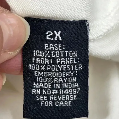 Tolani Collection Womens 2x 100% Cotton Top Sheer Overlay Embroidered Flowers