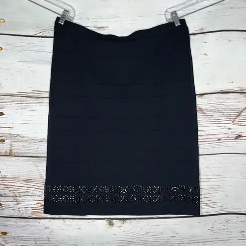 Carmen Marc Valvo NWT Size XL Black Embellished Midi Straight Pencil Skirt