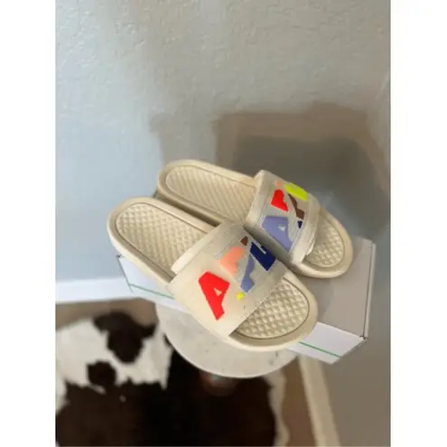 APL Women's Big Logo TechLoom Slide Sandals, Vegan, Neon White Size 9, NWT