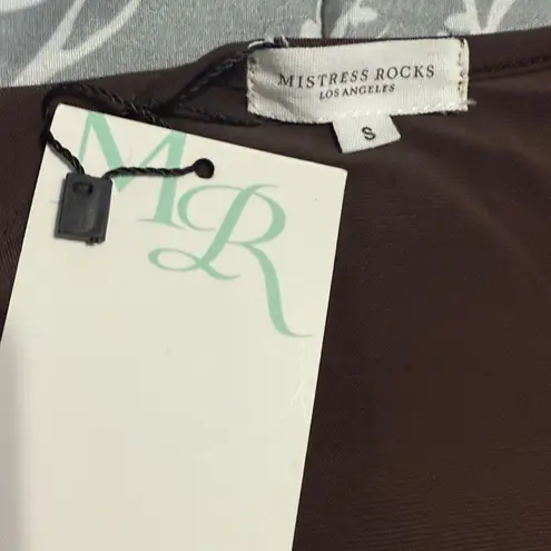 Mistress Rocks Plunge Neck Ruched Long Sleeve Midi Dress Chocolate Sz Small NWT