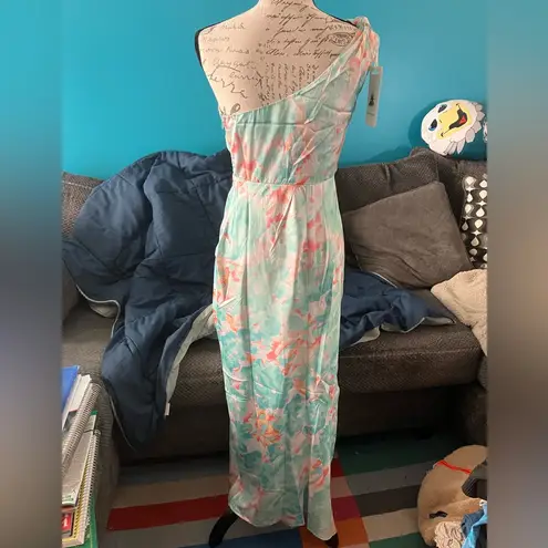 Here Comes the Sun NWT Portland One-Shoulder Maxi Dress Floral Mint, Small