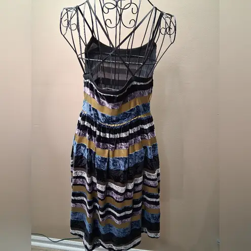 Wolven Black and Gold Striped Mini Dress Size 6