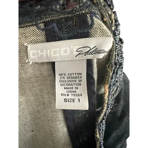 CHICOS Platinum Beaded Embellished Denim Jacket Size Chicos 1 / US Medium 8 Blue