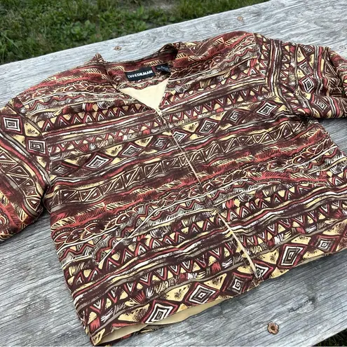 Diane Gilman Vintage 90s Blazer Cropped Zip Jacket Silk Aztec Bomber medium fall
