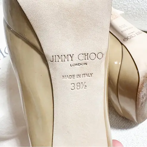 Jimmy Choo Cosmic Patent Leather Nude Platform Pumps sz 38.5