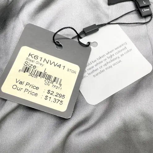 St. John Leather Jacket Womens Large Pearlized Steel Gray Quiet Luxury Old Money