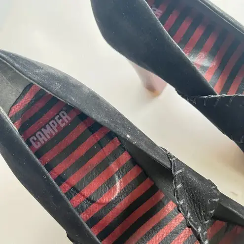 Camper Black Leather Mary Jane Heels Shoes Womens Size 37 US Size 7 Pump