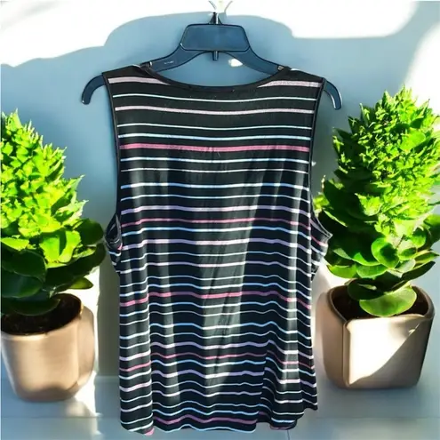 White House | Black Market  Black and Pink Striped Lace-Up Tank Top