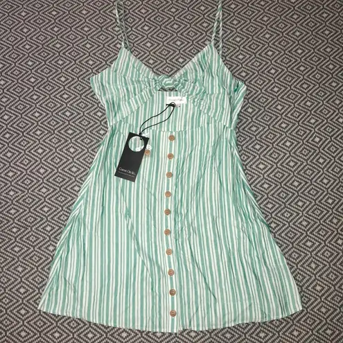 Privacy Please New Rosalin Stripe Cutout Mini Dress Green White Button Front