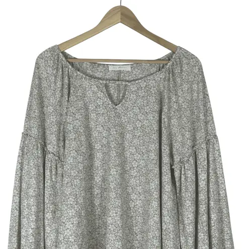 Ces Femme Blouse Womens S Gray Floral Long Sleeve Boho Cottagecore Peasant Fall