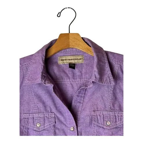 Bit & Bridle Shirt Women Large Purple Collared Floral Button Down Equestrian