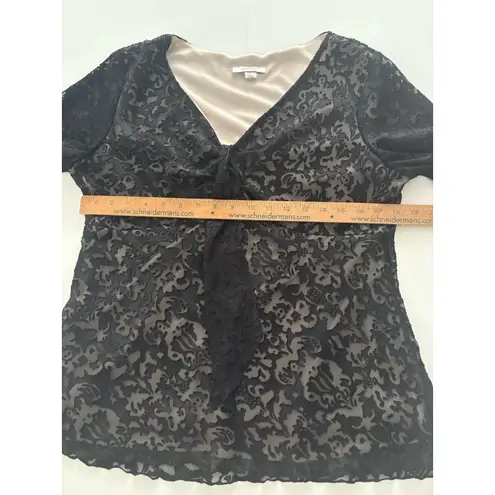 Dressbarn Babydoll Top L Black Lace Y2K Velvet Burnout Whimsigoth Bell Sleeve Size L
