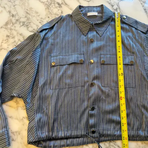 Ramy Brook EUC Lia Lurex Stripe Jacket In Sky Blue Combo Sz S