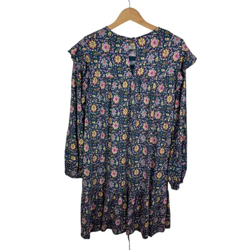 Boden Floral Mini Dress Size 12 Multicolor Boho Cottagecore Modest Fall Prairie Blue