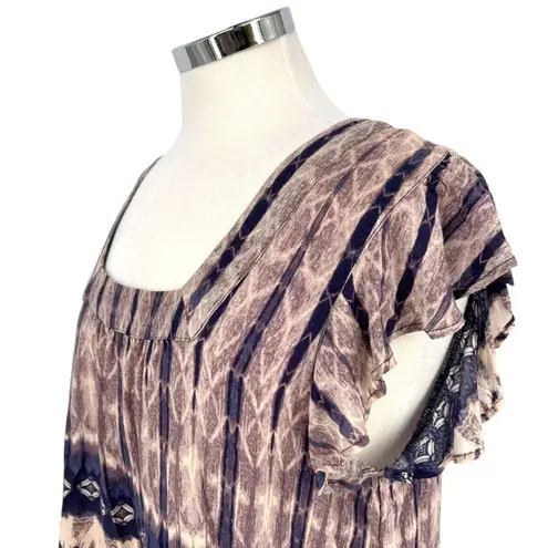 Braeve Boho Style Rayon Top Ruffle Sleeves Square Neck Purple Beige Size Medium