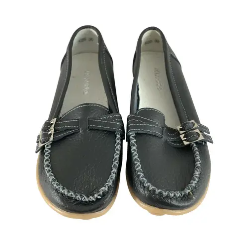 Kunsto Womens Loafers Flats Slip On Faux Leather Buckle Black Size 39 US 8