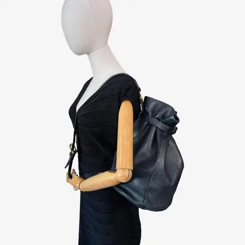 Mulberry Navy Pebbled Leather Drawstring Bucket Bag Plaid Lining England