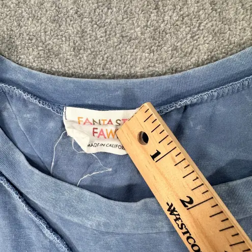 Fantastic Fawn Acid Wash Short Sleeve Tee Shirt Women Small Blue Stitched Detail