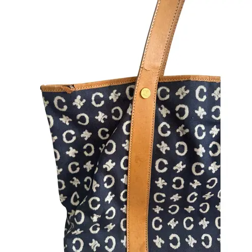 CELINE Vintage Tan Blue Macadam Tote Shoulder Bag