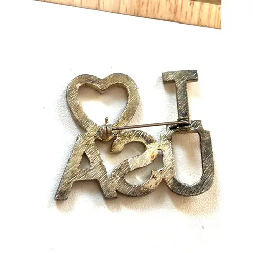 "I Love USA" Crystal Rhinestone Patriotic Brooch Pin Red