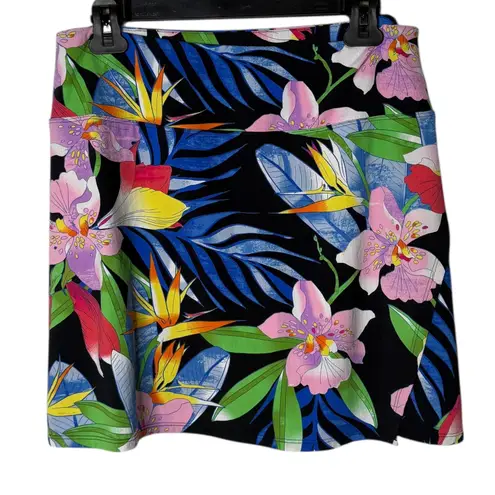 IBKUL Womens Rio Print aux Wrap Golf Skort Tropical Print Black Size L Vacation Size L
