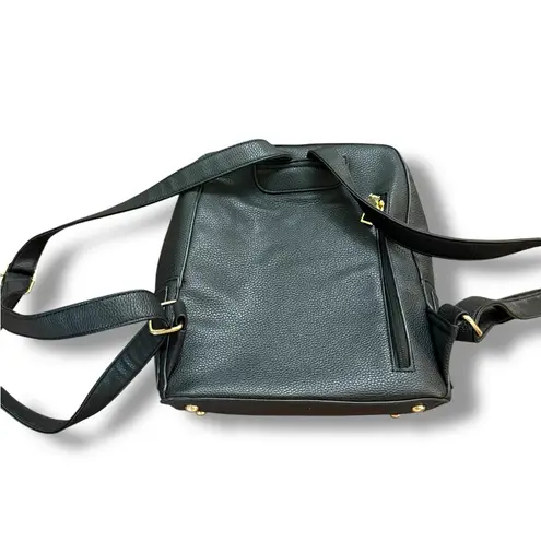 Faux Leather Backpack Black Small Size Adjustable Straps Zip Pocket Casual