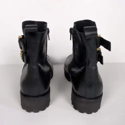 ANDRE ASSOUS Pandora Ankle Bootie Black Leather Croc Embossed Women's 7.5