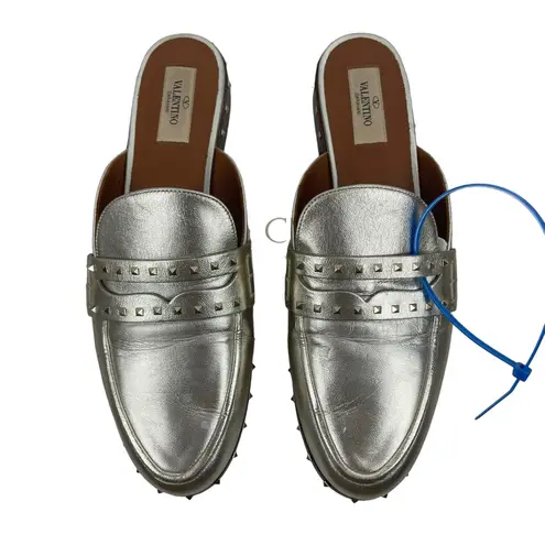 Valentino Garavani Rockstud Leather Mules Slide Agento Gold Size 40.5
