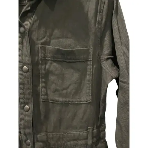 Good American  Romper Black Denim Long Sleeve Size 2 Shorts Casual Pockets Snaps