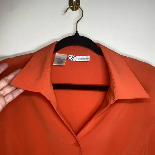 Dress Barn  Vintage Y2K Orange Retro Stretchy Button Up Mod Diner Blouse Size L