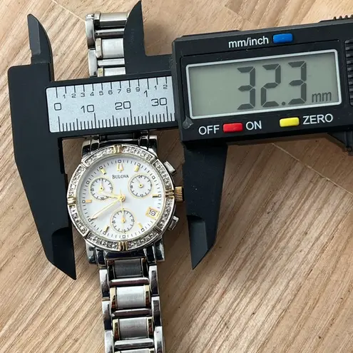 Bulova Chronograph Diamond Ladies Watch Pearl Dial Two-Tone Bracelet Case