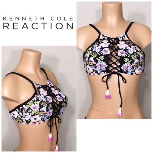 Kenneth Cole  Reaction hi-neck floral bikini top.