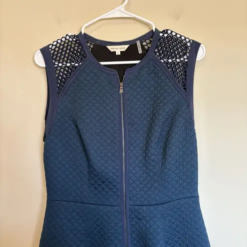 Rebecca Taylor  Blue Sleeveless Quilted Zip-Front Fit & Flair Dress Size 6‎