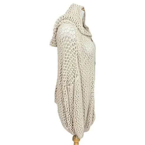 Mikka Boho Hand Knit Slouchy Open Knit Hooded Cardigan Sweater OS Tan Size undefined