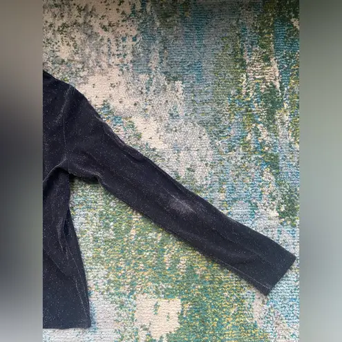 Vintage 90s Long Elegant Legs black sparkle zip front mock neck top, size medium