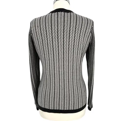 margaret o'leary Chevron Black White V-Neck Button Cardigan Sweater Size Medium