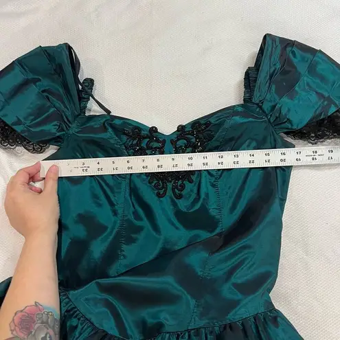 Alfred Angelo 80’s Teal Black Lace Flounced Elegant Formal Dress