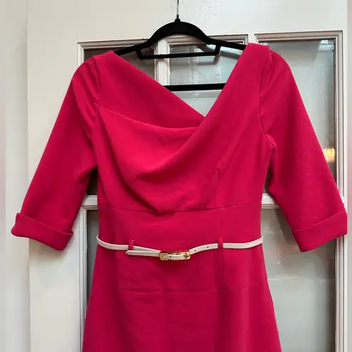 Black Halo Pink Belted Jackie O Sheath Midi Dress Career Women’s Size 4 Small