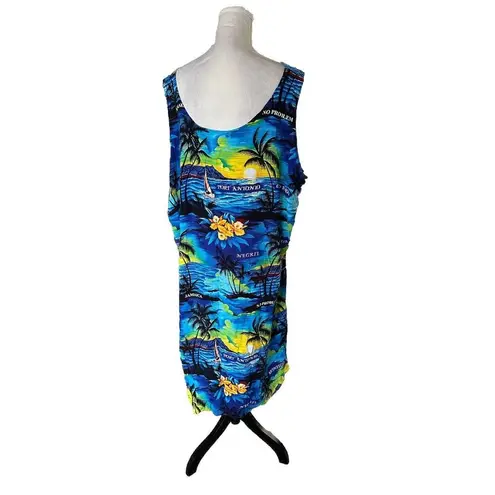 HAWAIIAN Kaftan Dress Swim Cover Palm Tree Beach Sun Montego Bay Blue Size 3X