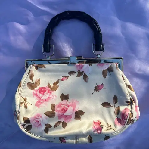 Banana Republic  100% silk wood rose floral, pink, gold hardware handle bag purse