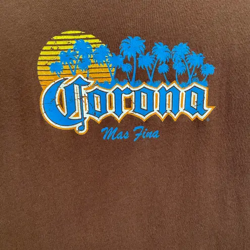 rAre Corona Las Fina Vintage Y2K Brown Blue Palm Tree Graphic Short Sleeve Tee