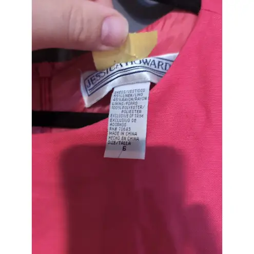 Jessica Howard Vintage Pink Midi Dress, Floral Embroidered Dress, Sz 6, Faux Set