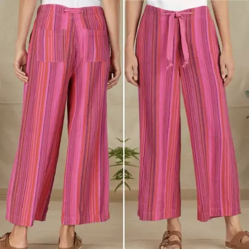 Sundance NWT Hana Stripe Pink Wide Leg Pants Size PM Medium Petite Boho Beachy