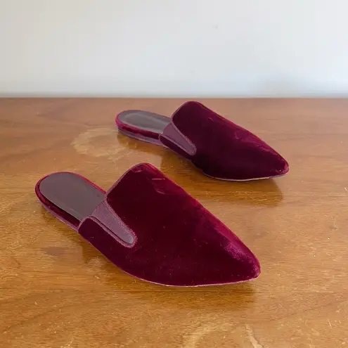 Jenni Kayne • Velvet Mules slides slip on flats pointed toe Bordeaux maroon Red Size 5