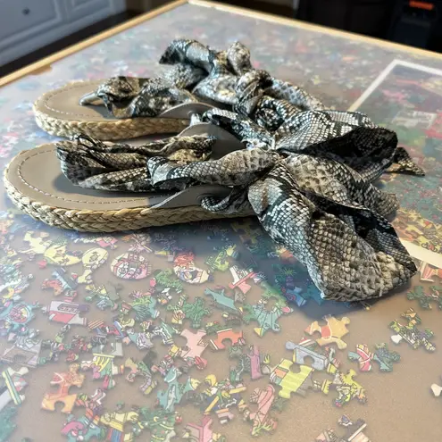 Zimmermann Scarf Tie Leather-trimmed Silk Twill Espadrille Sandals in Snake