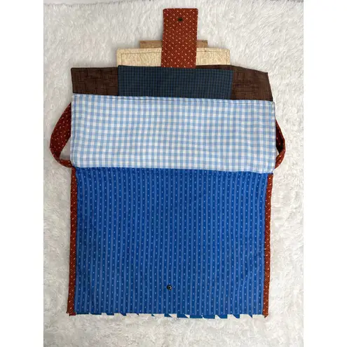 Handmade Quilted Patchwork Messenger Briefcase Bag Blue Red Brown OOAK - Image 8