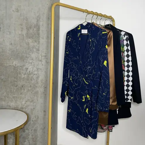 Babaton Aritzia Macon Navy Neon Abstract Crepe Wrap Jacket