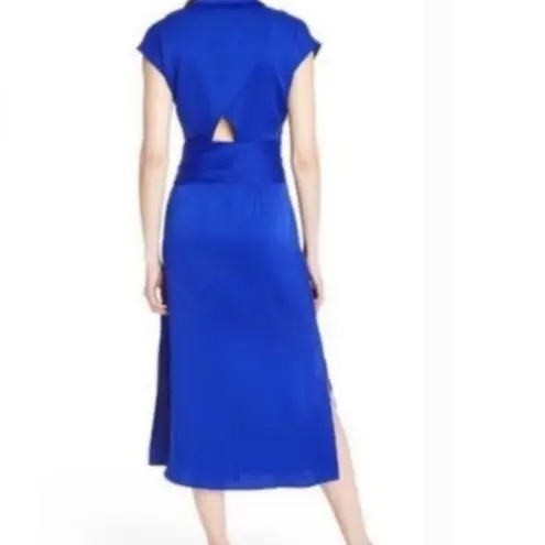 Cushnie Women's Coblat Blue Button Down Cut Out Back Maxi Dress Size Large