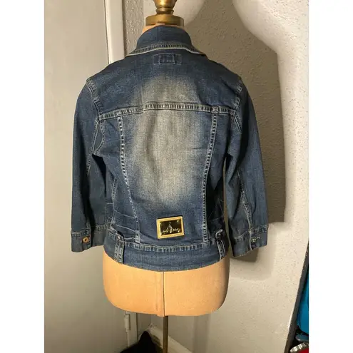 Baby Phat Blue Denim Jacket Jean Embroidery Zipper M Classic Festival Streetwear